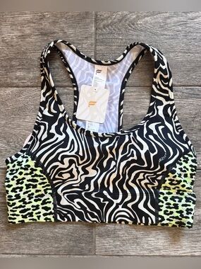 NWT Fabletics On The Go Medium Impact Racerback Animal Print Sports Bra Sz S